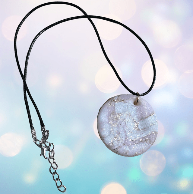 Pearlescent Pink Round Polymer Clay Necklace 