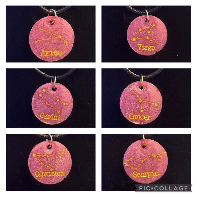 Resin Zodiac Galaxy Pendant Necklace - Pink