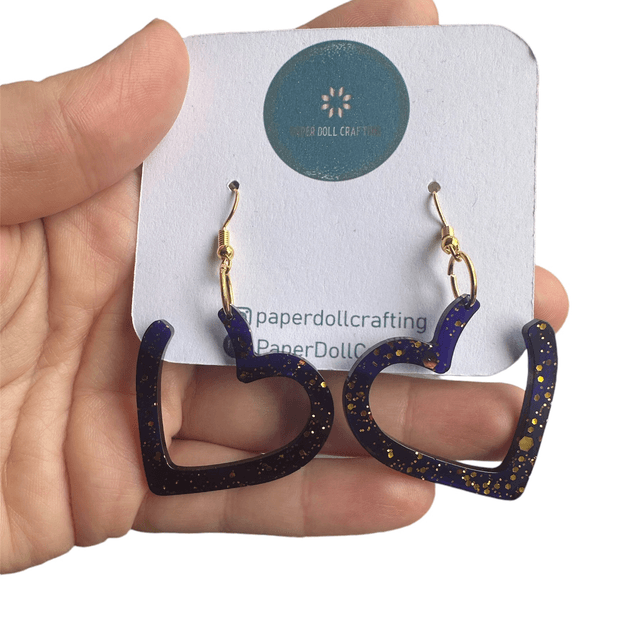 Resin Open Heart Earring - Deep purple Glitter 