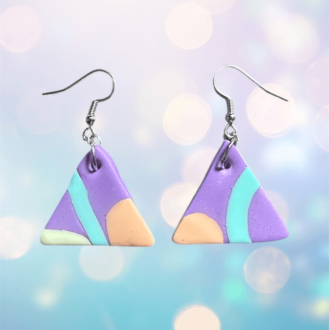 Pastel Shimmer Polymer Clay Triangle  Earrings