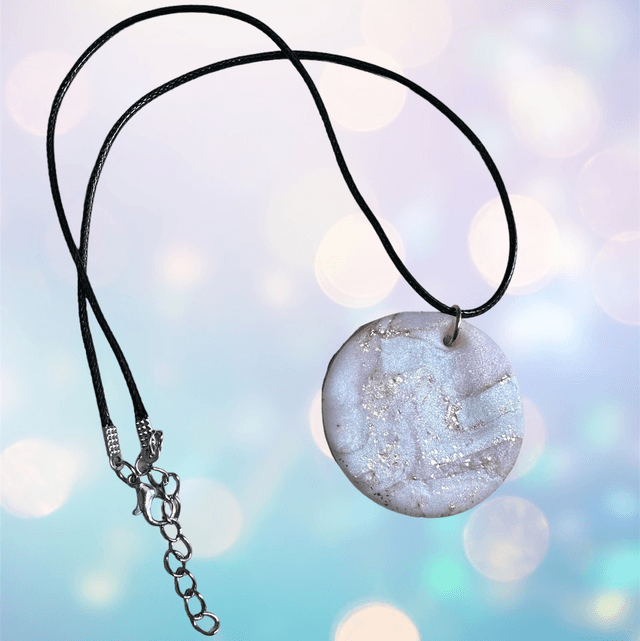 Pearlescent Pink Round Polymer Clay Necklace 