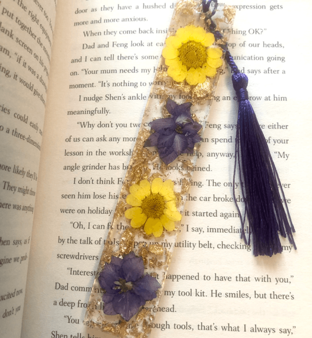 Purple and Yellow Floral Resin Bookmark with tassel