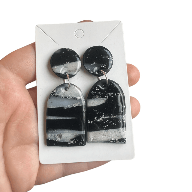 Monochrome and Silver Polymer Clay Stud Earrings