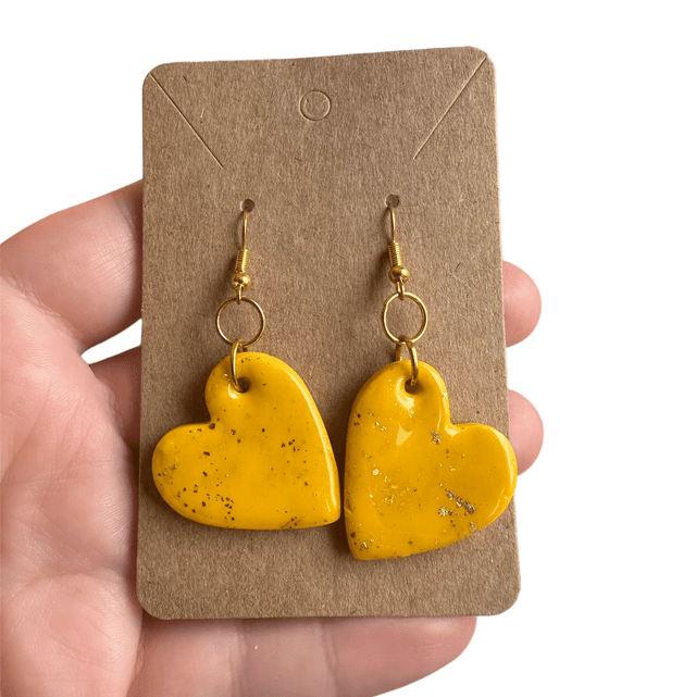 Yellow and Gold Heart Polymer Clay Earrings