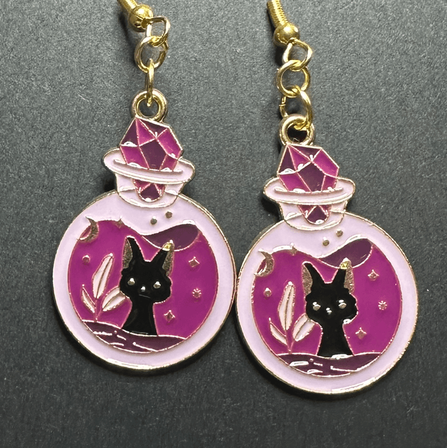 Witchy Vial Cat Earrings