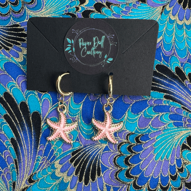 Pale Pink Gold Starfish Huggy Hoop Earrings