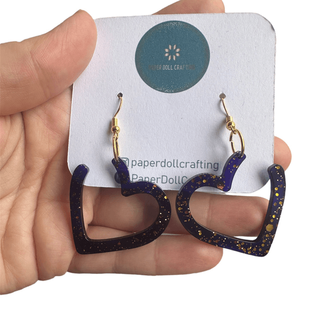 Resin Open Heart Earring - Deep purple Glitter 