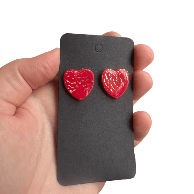 Large Red Gold Leaf Heart Polymer Clay Studs