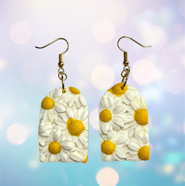 3D Daisy Polymer Clay Earrings