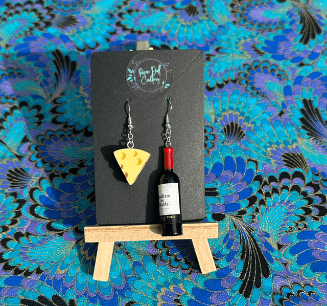 Cheese and Wine Acrylic Dangle Earrings