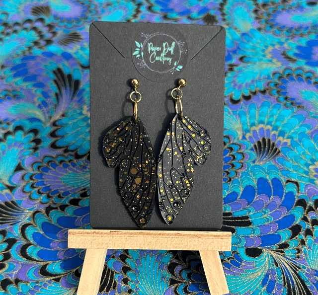 Deep Purple and Gold Resin Wing Earrings
