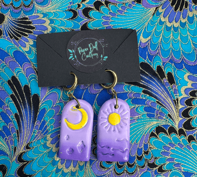 Purple Ombré Sun and Moon Polymer Clay Earrings