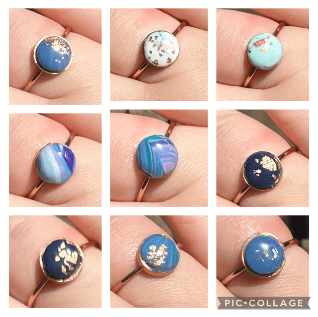 Adjustable Rose Gold Stainless Steel Polymer Clay Ring 