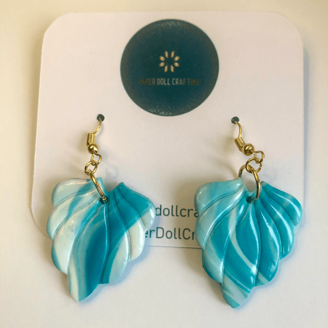 Turquoise Marble Scallop Earrings 